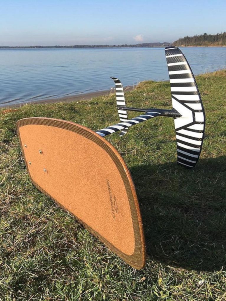 Das Kiteboard liegt am Ufer auf einer Wiese.