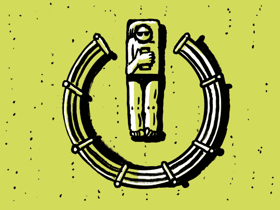 Illustration einer Person, die in einem offenen Ring liegt.