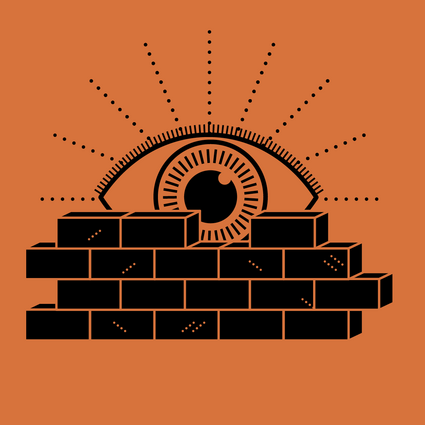 Illustration eines Auges hinter einer Mauer.