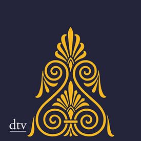 Buchcover mit goldenem Ornament auf dunklem Hintergrund.