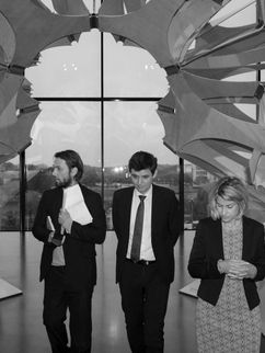 Porträt von Swen Schulz, unserem Moderator Frank Steinhofer, Stefan Brandt und Sunhild Kleingärtner im Futurium, in Berlin 