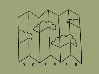 Illustration einer Landkarte mit Wolken darauf.
