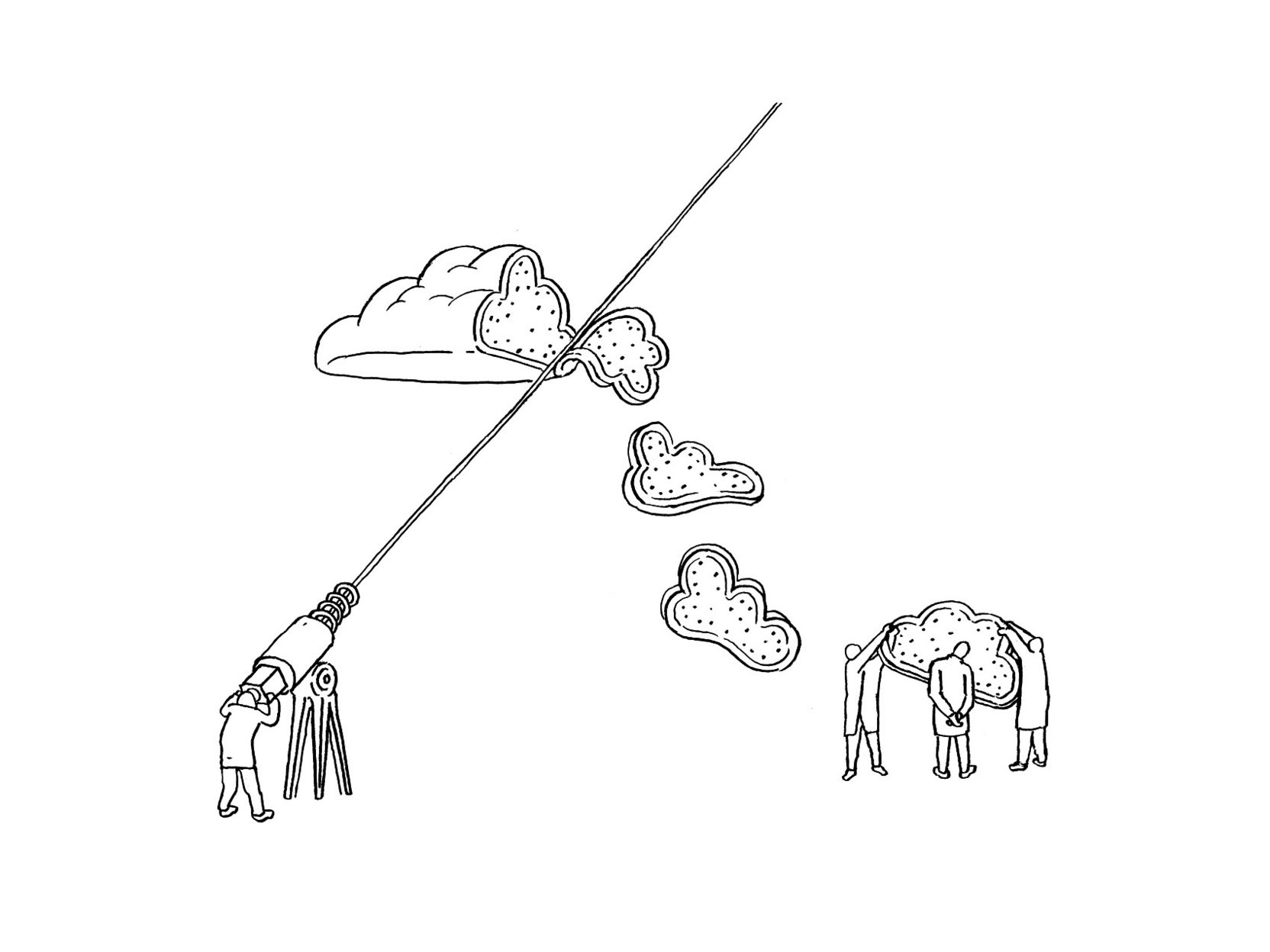 Illustration eines Lasers, mit dem eine Wolke in Scheiben geschnitten wird.