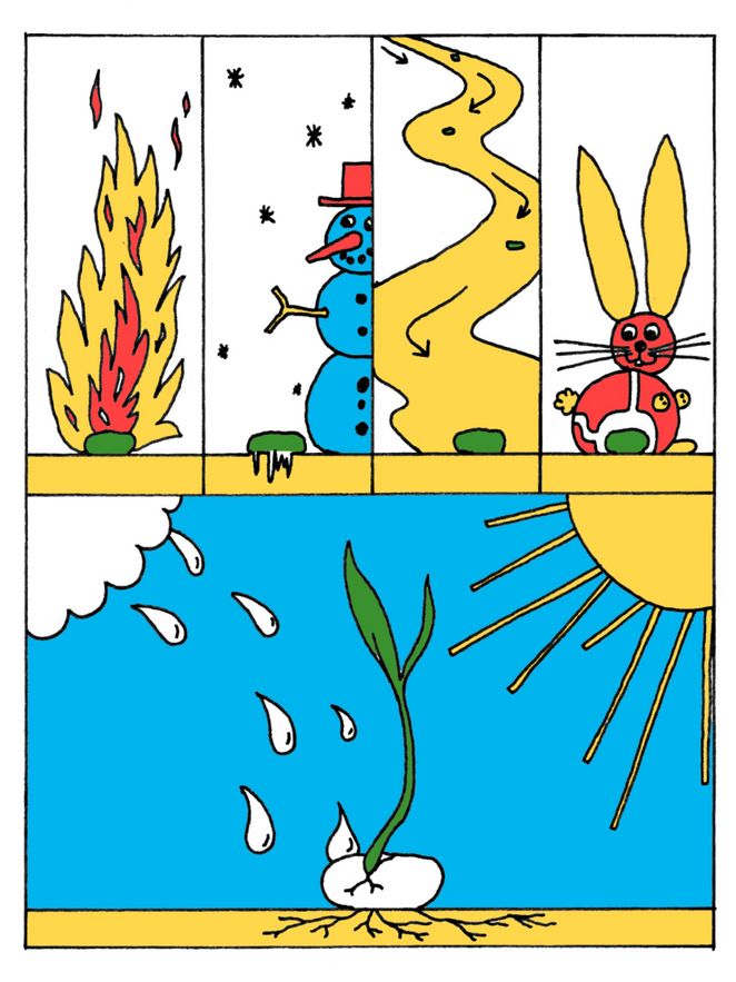 Verschiedene Illustrationen von Samen, die unterschiedlichen Bedingungen standhalten.
