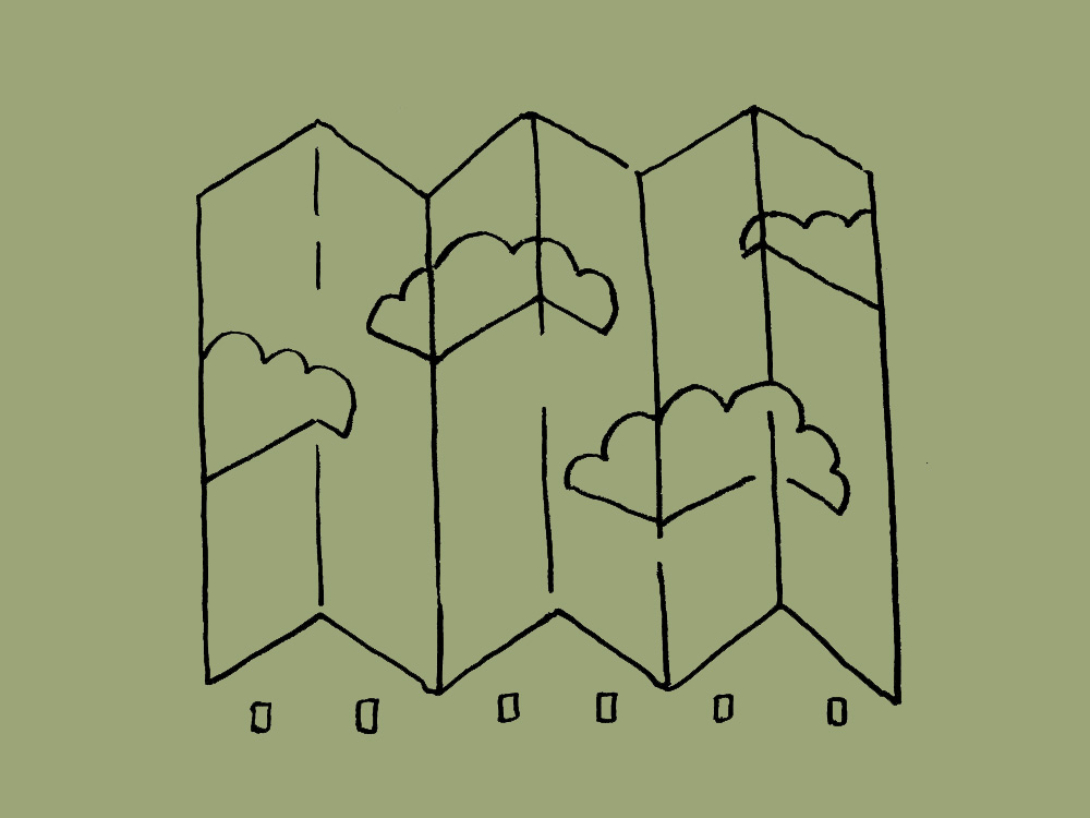 Illustration einer Landkarte mit Wolken darauf.